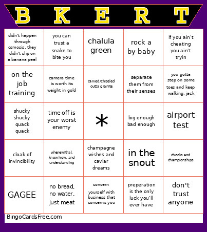 Booker T Bingo Card