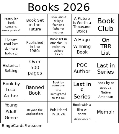 Books 2026 Bingo Card