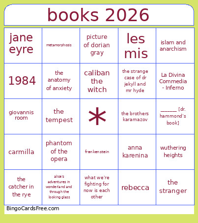 Books 2026 Bingo Card