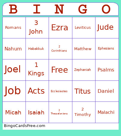 Books Of The Bible Bingo Card 2