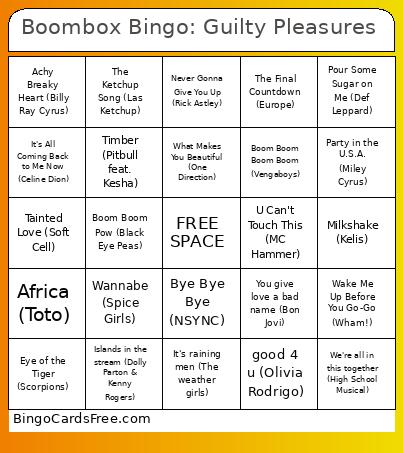 Boombox Bingo: Guilty Pleasures