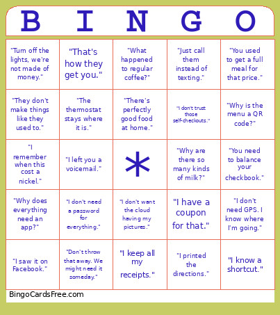 Boomer Bingo Card