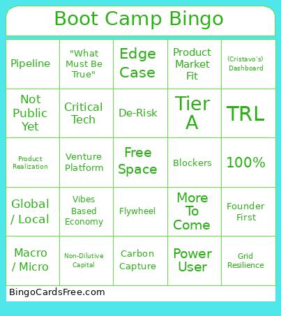Boot Camp Bingo Card