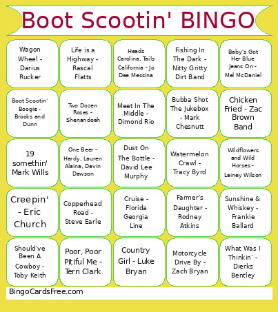Boot Scootin' * Bingo Card