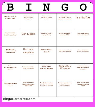 Bootcamp participant bingo