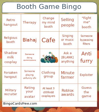 Booth Game Bingo Card