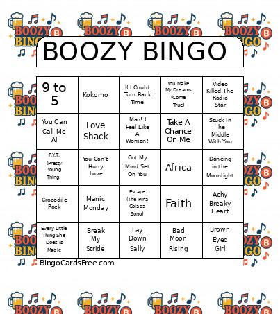 BOOZY Bingo Card