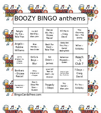 BOOZY Anthems Bingo Card