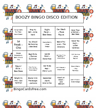Boozy Disco Edition Bingo Card