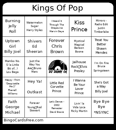 Boozy Music With DJ Denny Oh Bingo Card