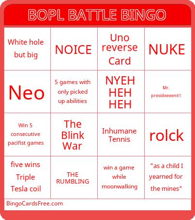 Bopl battle Bingo