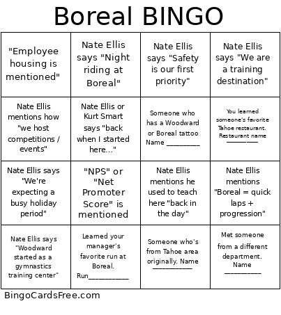 Boreal Bingo Card