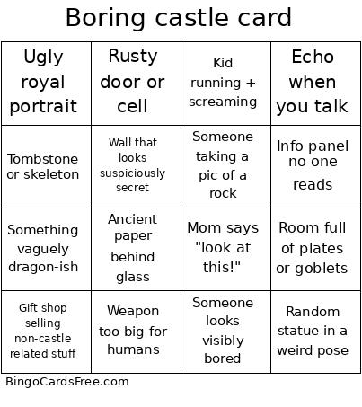 Boring Castle Bingo Card