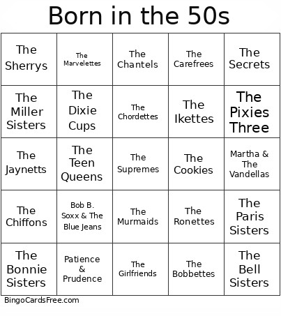 Born In The 50s Bingo Card