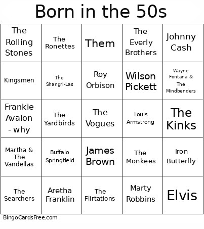 Born In The 50s Bingo Card