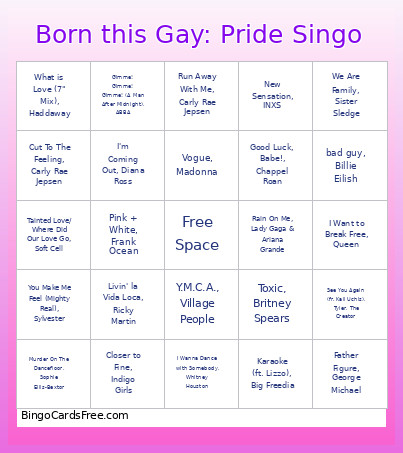 Born This Gay: Pride Singo Bingo Card