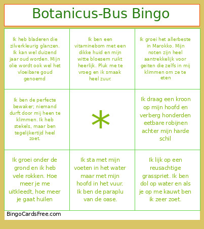 Botanicus-Bus Bingo Card