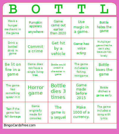 Bottlecap Steam Roulette Bingo Card