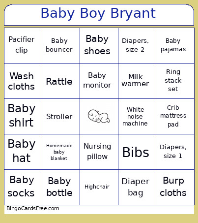 Bouncing Baby Bryant Bingo Card