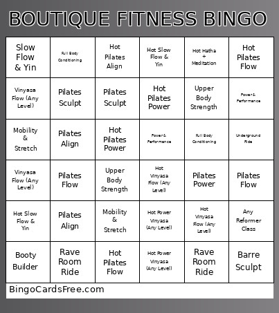 BOUTIQUE FITNESS Bingo Card