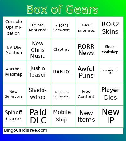 Box of Gears Bingo