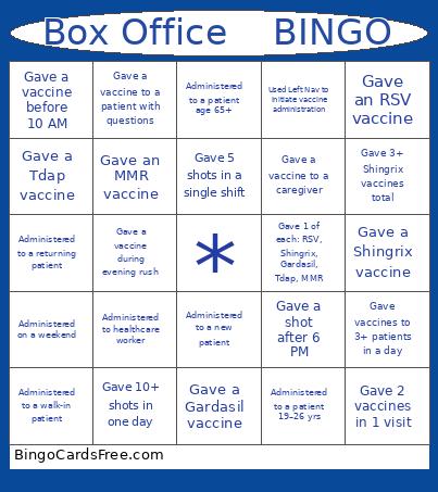 Box Office Bingo Card