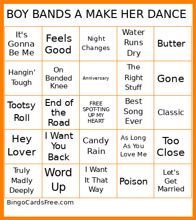 BOY BANDS A MAKE HER DANCE Bingo Card