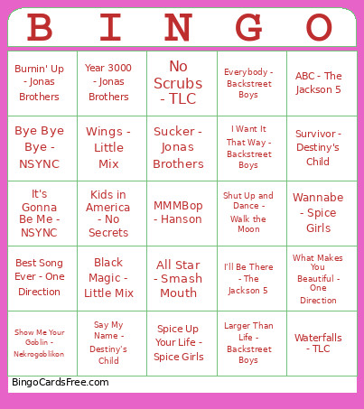 Boy Bands & Girl Groups Bingo Card