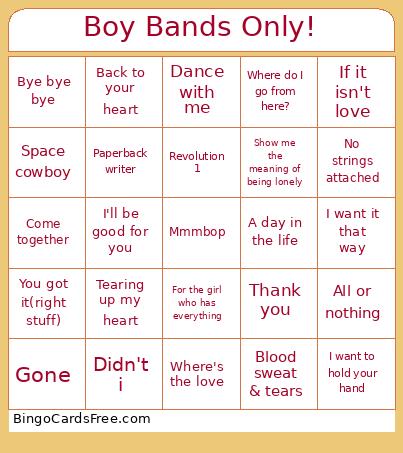 Boy Bands Only! Bingo