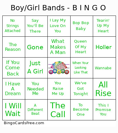 Boy/Girl Bands - B I N G O Bingo Card