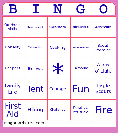 Boy Scout Bingo Card