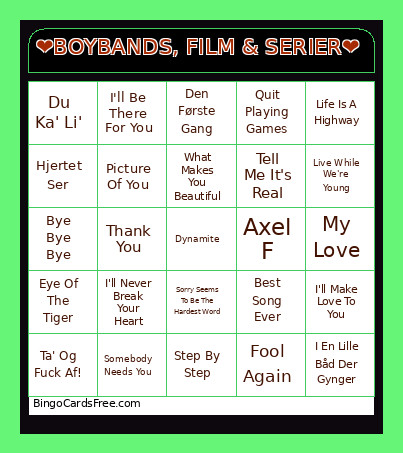 ❤︎BOYBANDS, FILM & SERIER❤︎ Bingo Card
