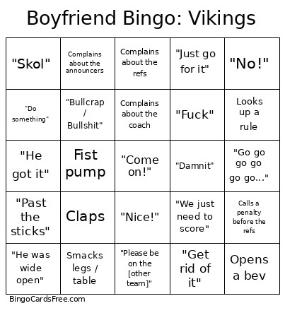Boyfriend : Vikings Bingo Card