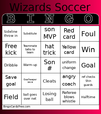 Boys Soccer Bingo Card