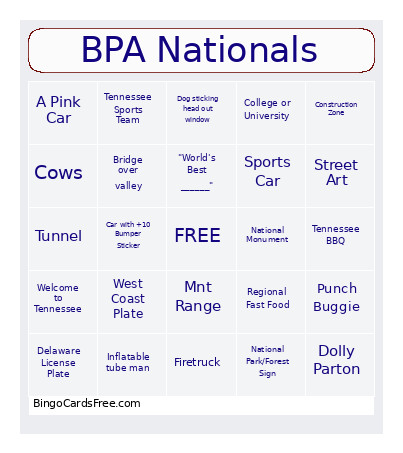 BPA Nationals Bingo Card