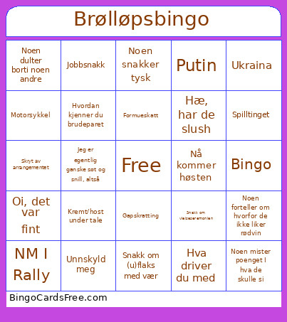 Brølløps Bingo Card