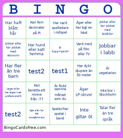 Bröllops Bingo Card