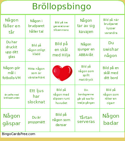 Bröllops Bingo Card