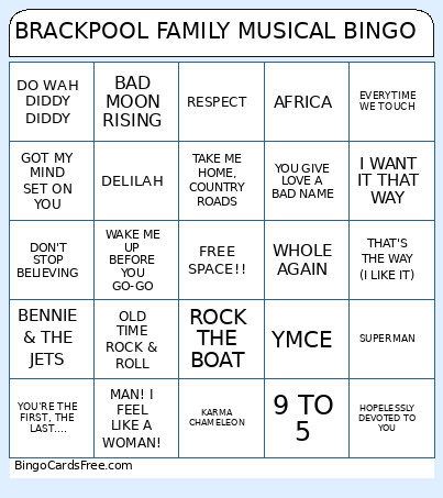 BRACKPOOL FAMILY MUSICAL Bingo Card