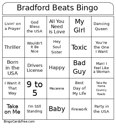 Bradford Beats Bingo Card
