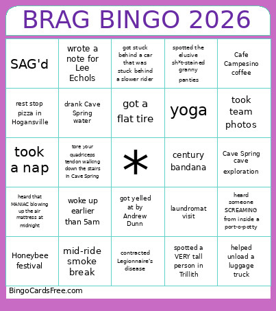 BRAG 2026 Bingo Card