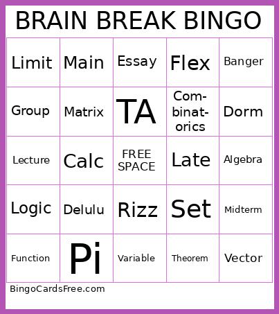 BRAIN BREAK BINGO
