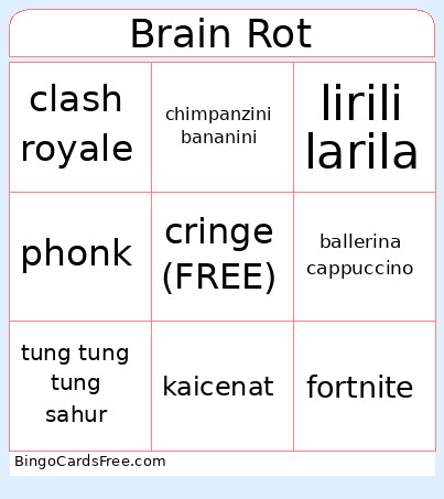 Brain Rot Bingo Card