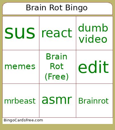 Brain Rot Bingo