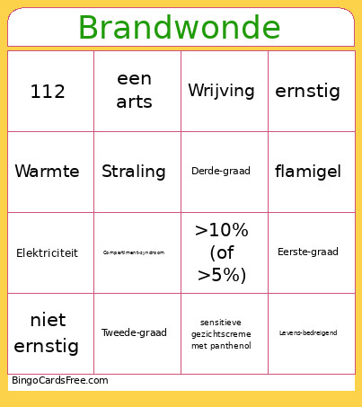 Brandwonde Bingo Card