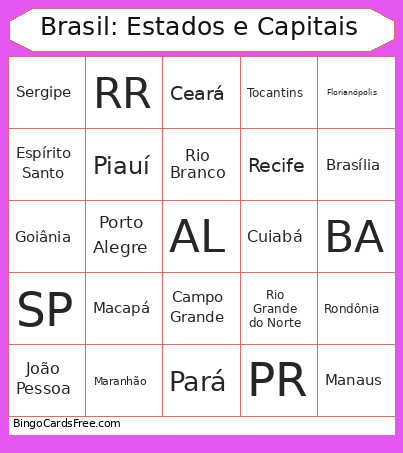 Brasil: Estados E Capitais Bingo Card