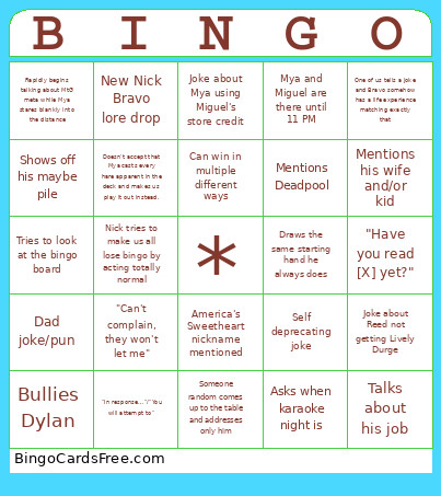Bravo Bingo Card