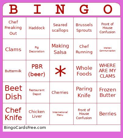 BRAVO Top Chef Bingo Card