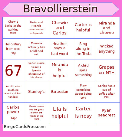 Bravollierstein New Years Bingo Card