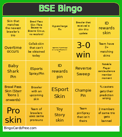 Brawl Stars Esports Bingo Card